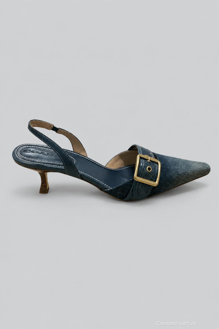 Margot Loved Denim Slingback Heels - Dark Indigo - 8 - Slingback