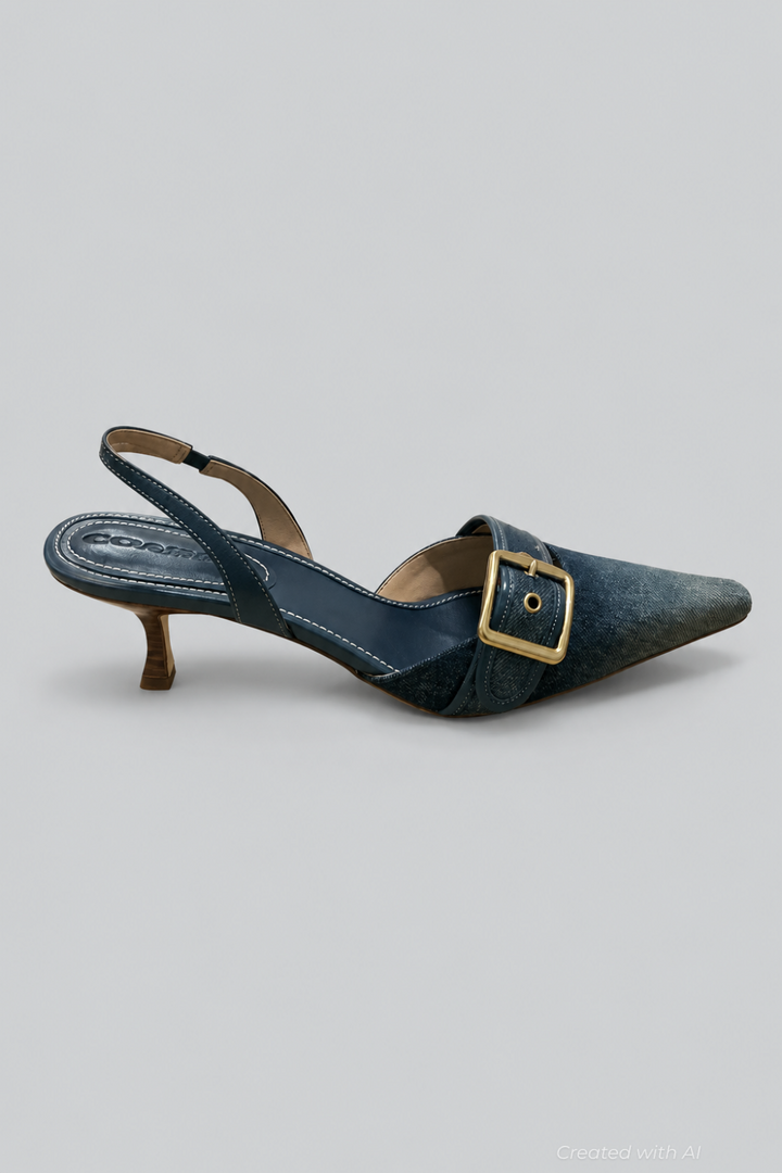 Margot Loved Denim Slingback Heels - Dark Indigo - 8 - Slingback