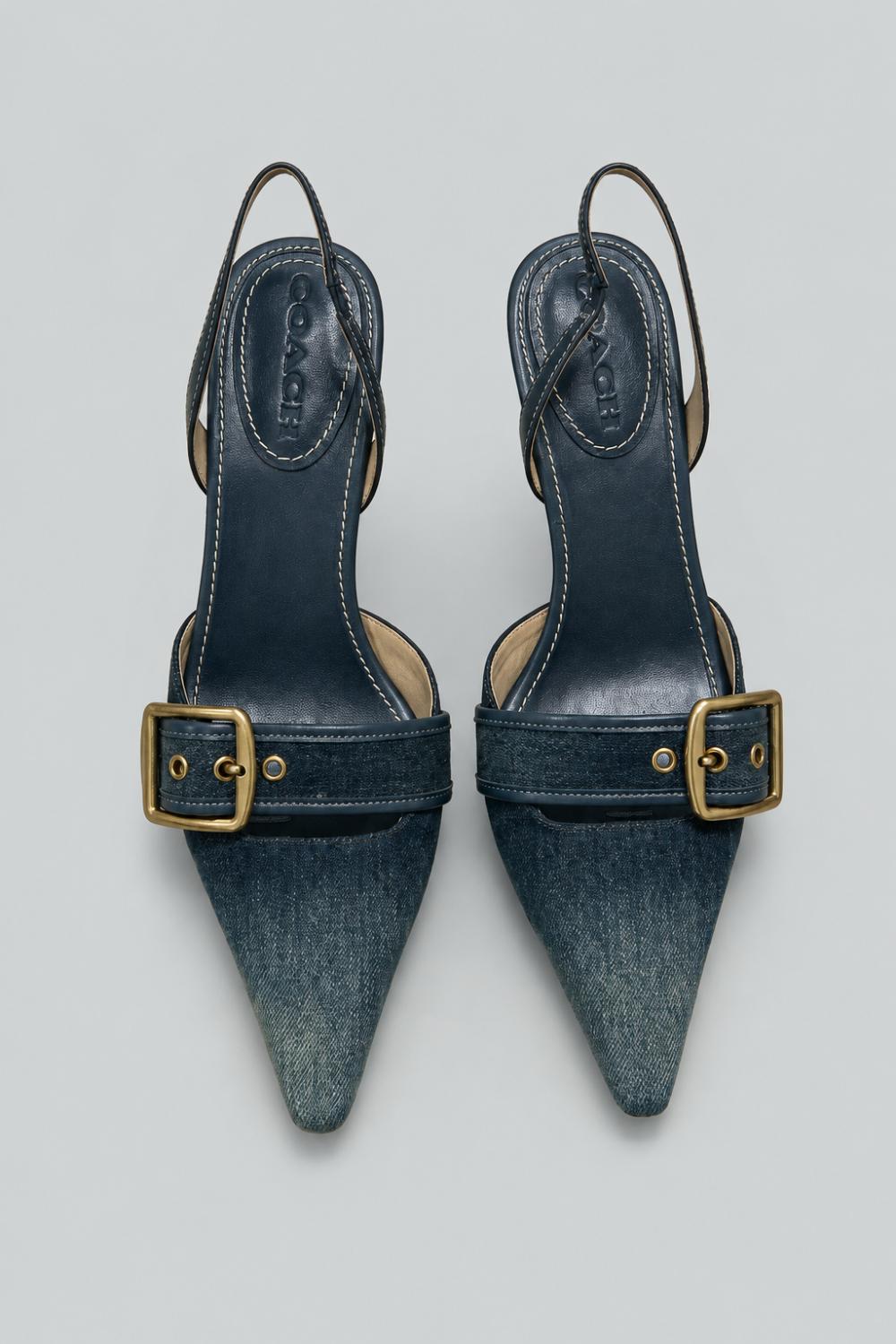 Margot Loved Denim Slingback Heels - Dark Indigo - 8 - Slingback