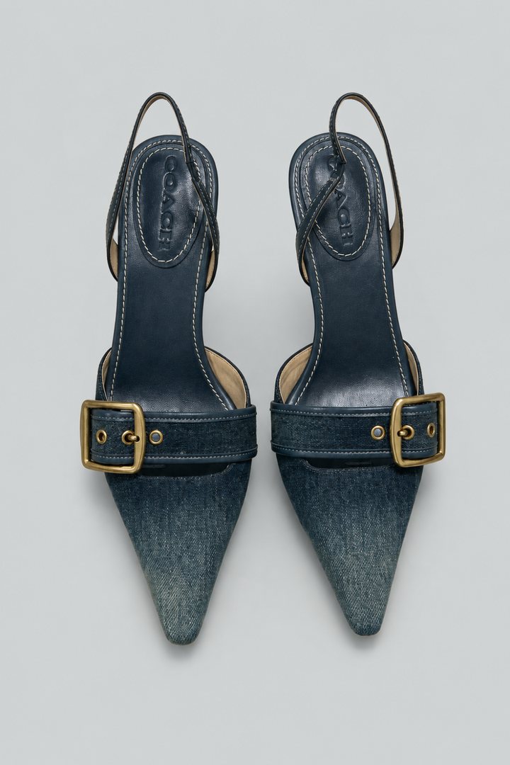 Margot Loved Denim Slingback Heels - Dark Indigo - 8 - Slingback