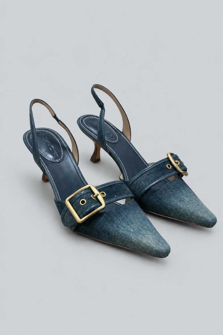 Margot Loved Denim Slingback Heels - Dark Indigo - 8 - Slingback