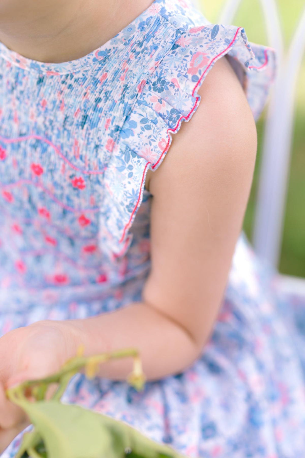 Marguerite Frilled Sleeveless Smocked Dress - Blue Floral - 6M - Dresses