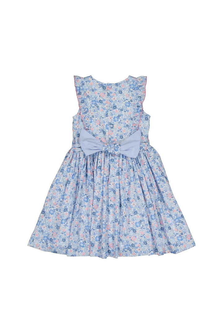 Marguerite Frilled Sleeveless Smocked Dress - Blue Floral - 6M - Dresses