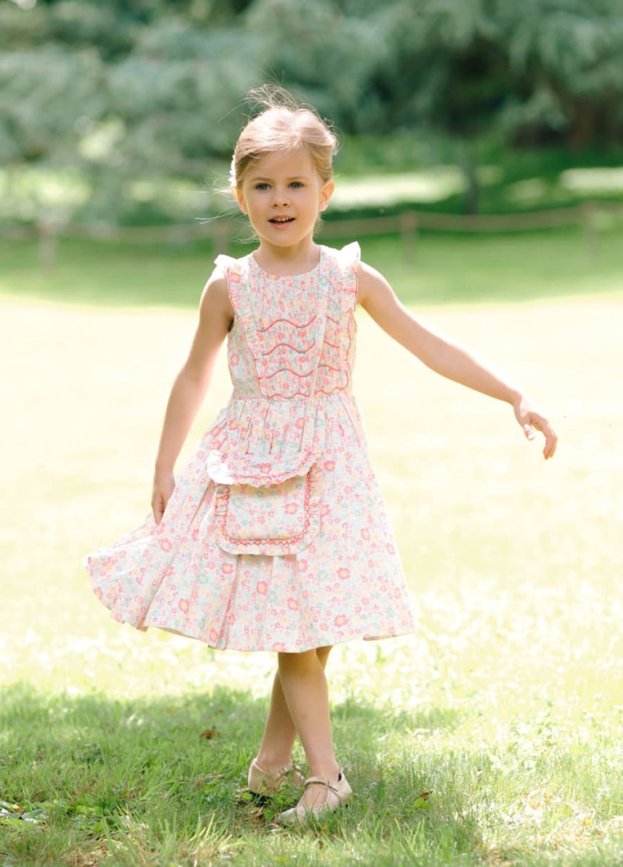 Marguerite Frilled Sleeveless Smocked Dress - Pink Floral - Dresses