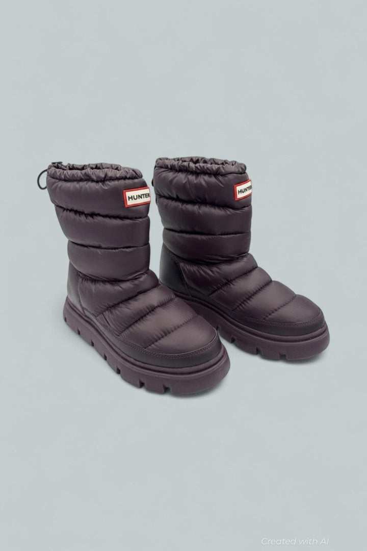 Maribel Lug Sole Insulated Waterproof Snow Booties - Dark Purple - 8 - Boots