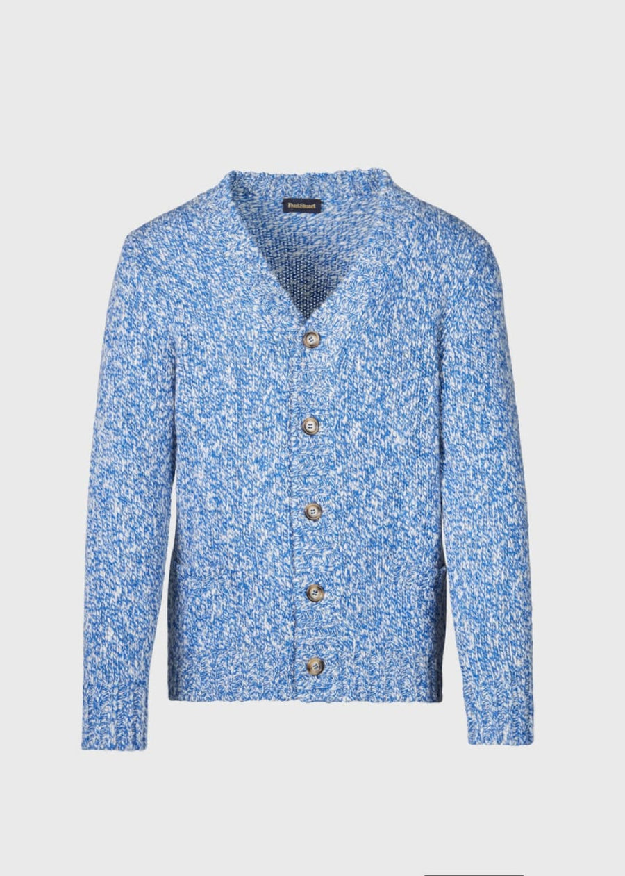 Marled Button Front Cardigan - Blue Mix - Cardigan