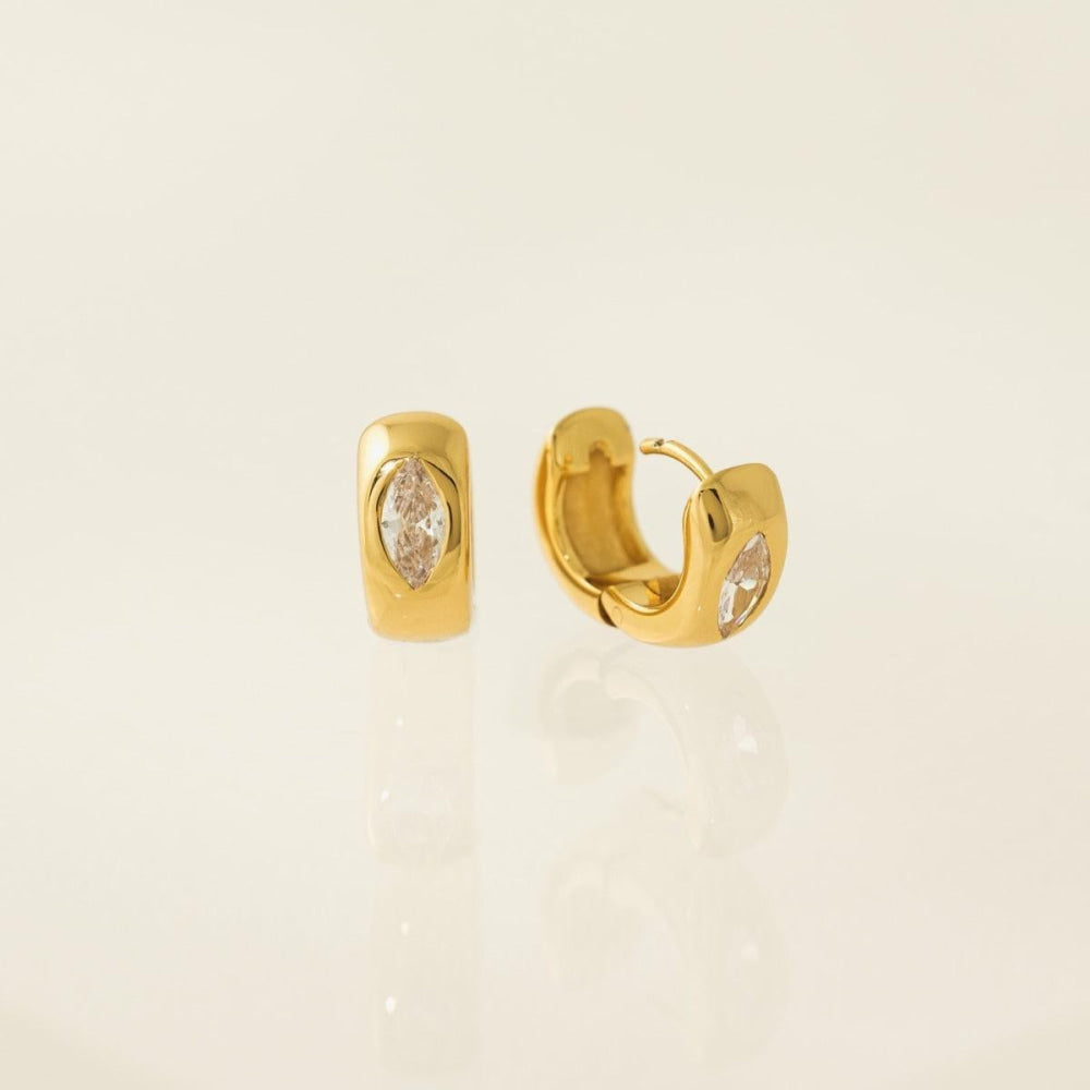 Marquise Chunky Huggie Hoop Earrings - Gold - Earrings
