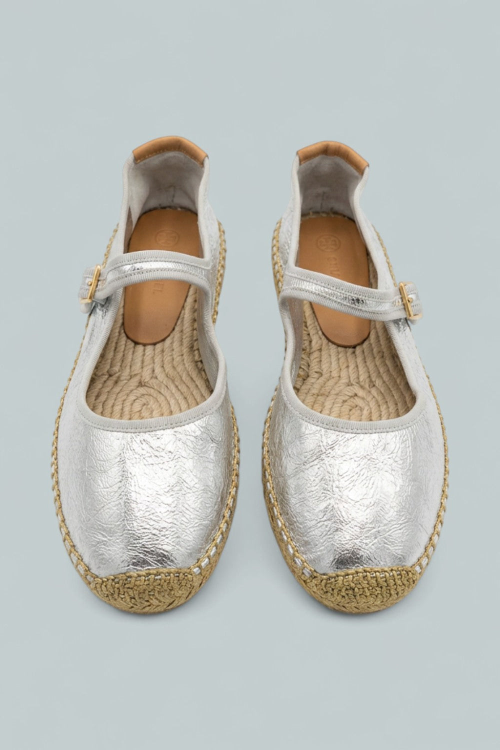 Mary Jane Espadrille Flat Shoes - Silver/Gray/Natural - 8.5 - Flats