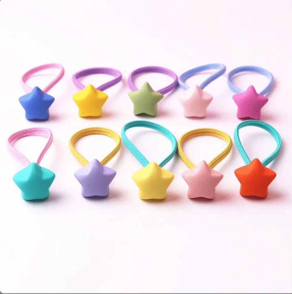 Matte Stars Hair Elastic 10Pc Box Set - Rainbow - OS - Hair Accessories