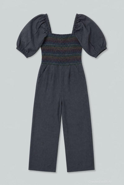 Mattie Smocked Jumpsuit - Black - Jumpsuit