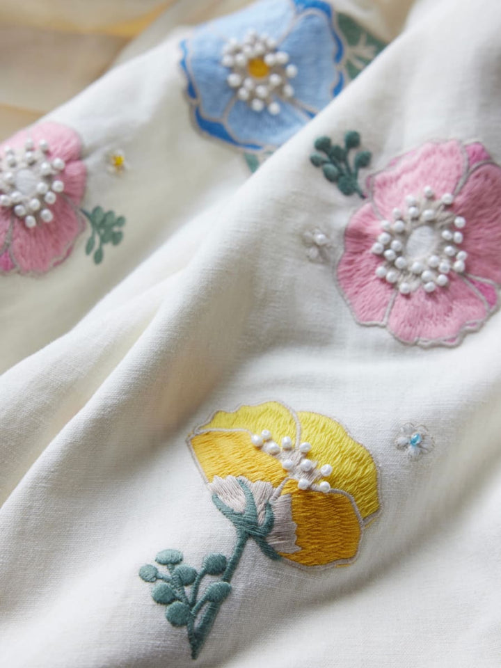 Maureen Beaded Embroidered Mini Skirt - Ivory/Pastel Multi Floral Embroidery & Beading - FINAL SALE - Skirt