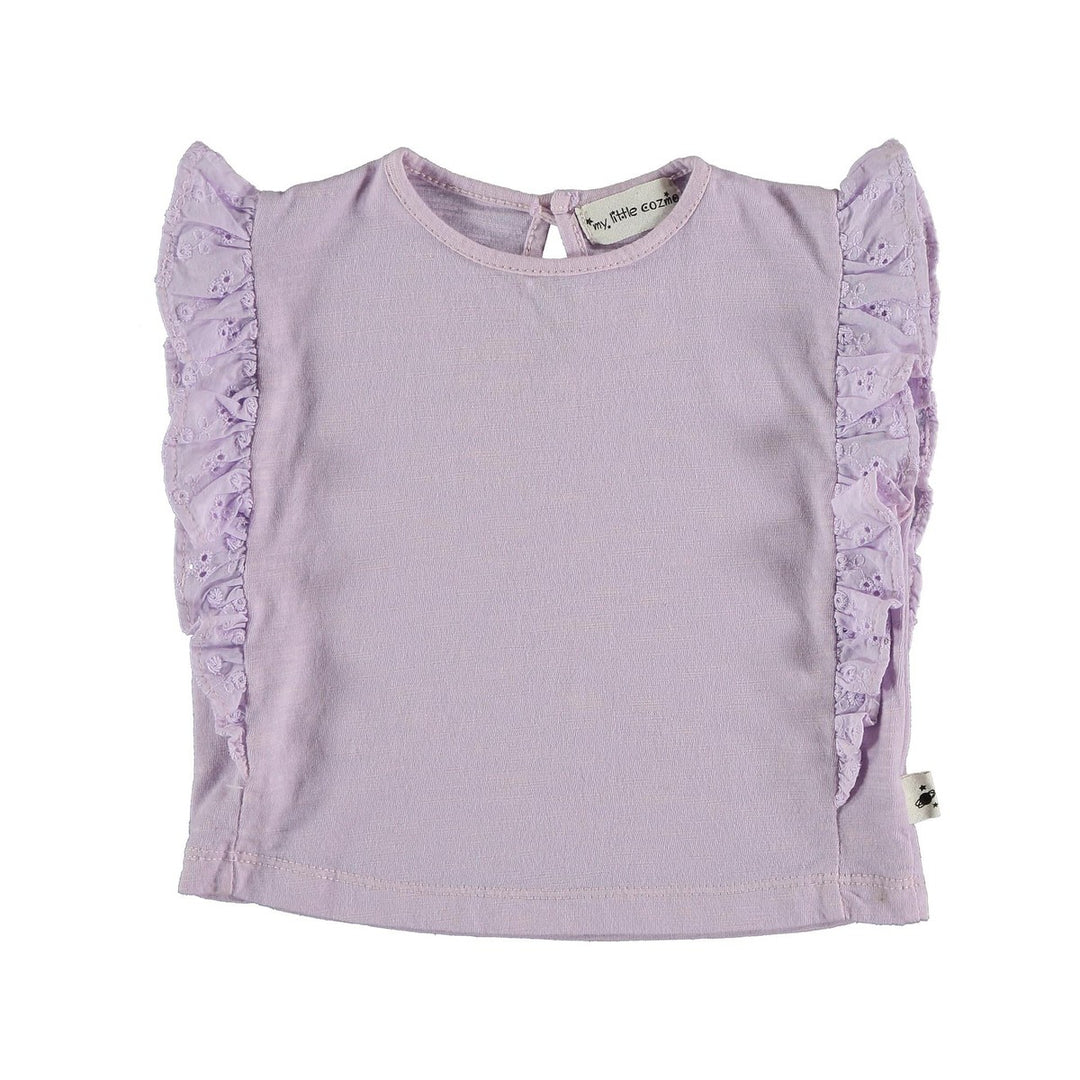 Baby Organic Cotton Ruffled Embroidery T-Shirt - Mauve Blouses My Little Cozmo 