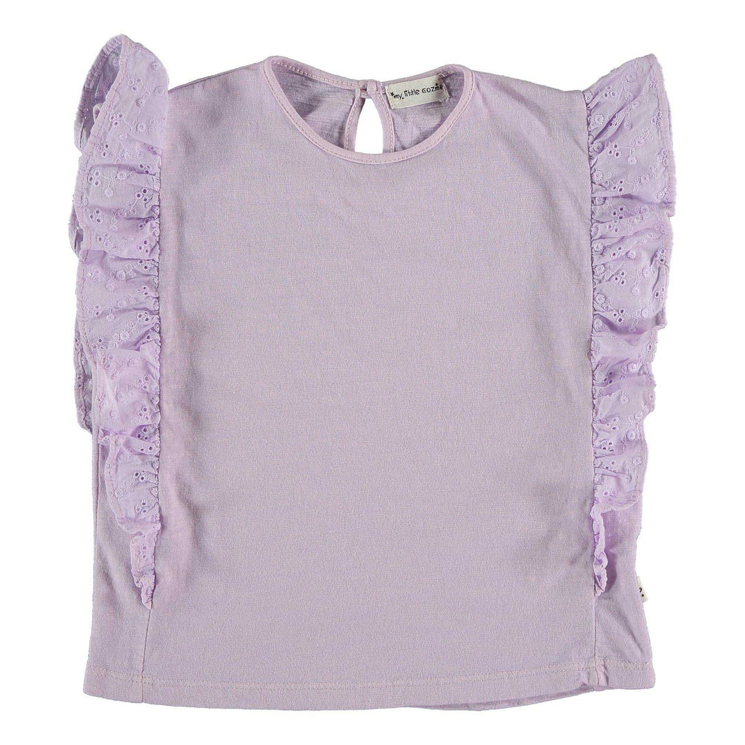 Kids Organic Cotton Ruffled Embroidery T-Shirt - Mauve