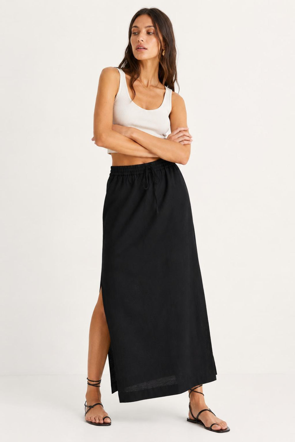Maxi Skirt With Slits - Black - Skirt