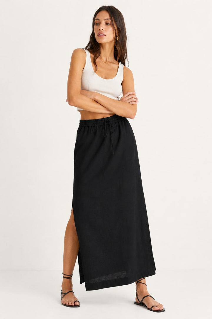 Maxi Skirt With Slits - Black - Skirt