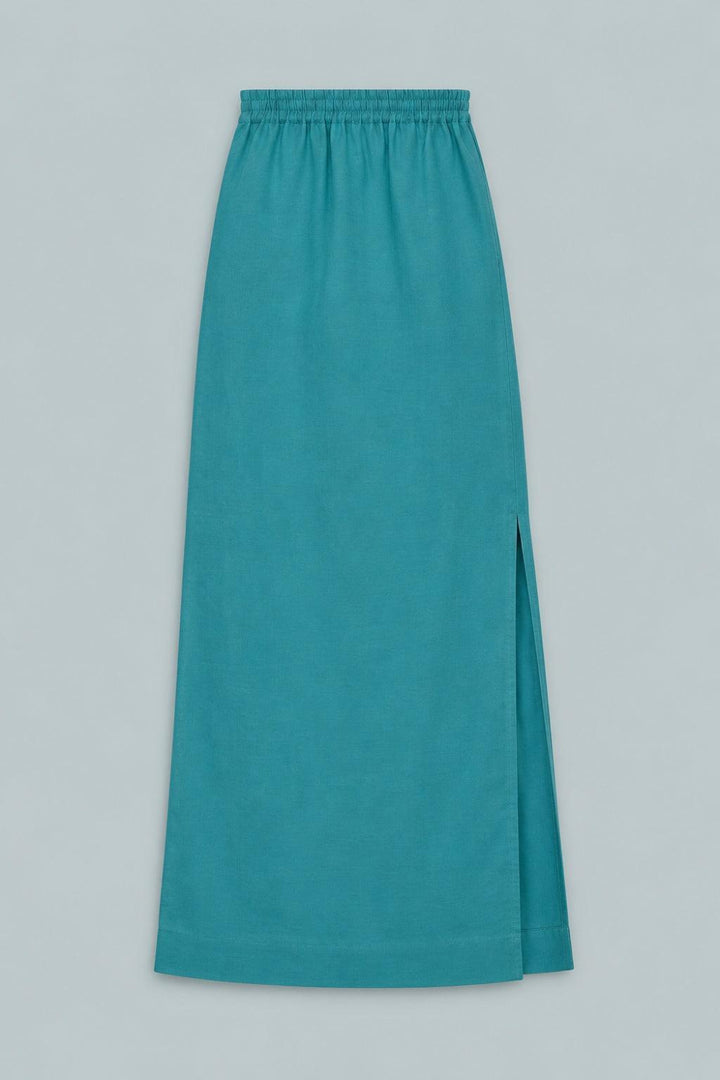 Maxi Skirt With Slits - Teal - Skirt