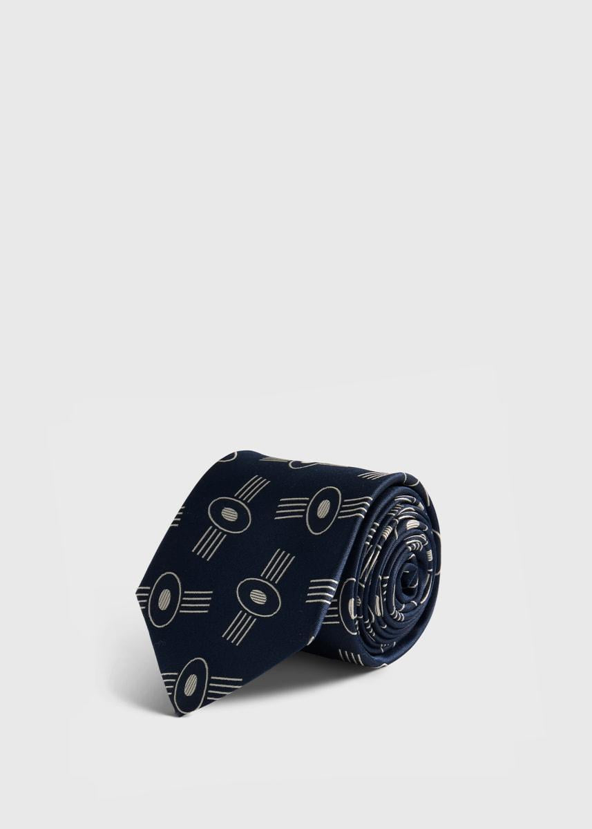 Silk Deco Oval Tie - Navy