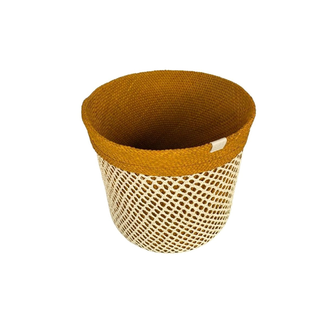 Two-In-One Woven Basket: Natural Mesh - Brown
