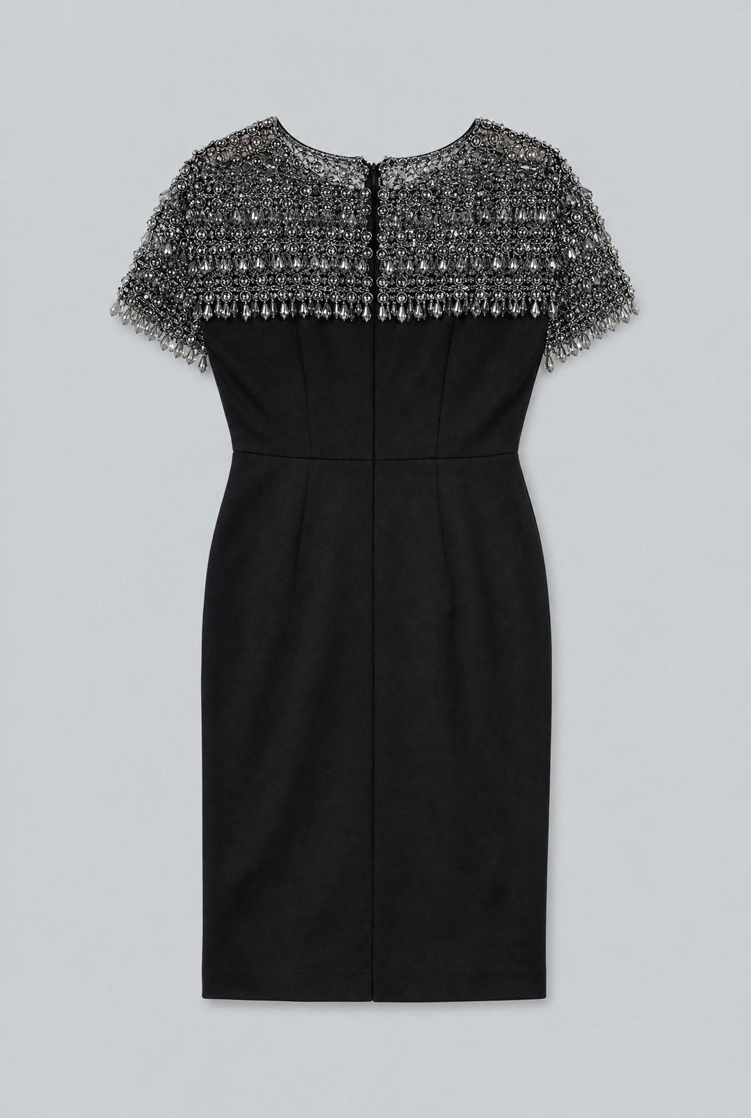 Embellished Short-Sleeve Crewneck Pencil Dress - Black Multi