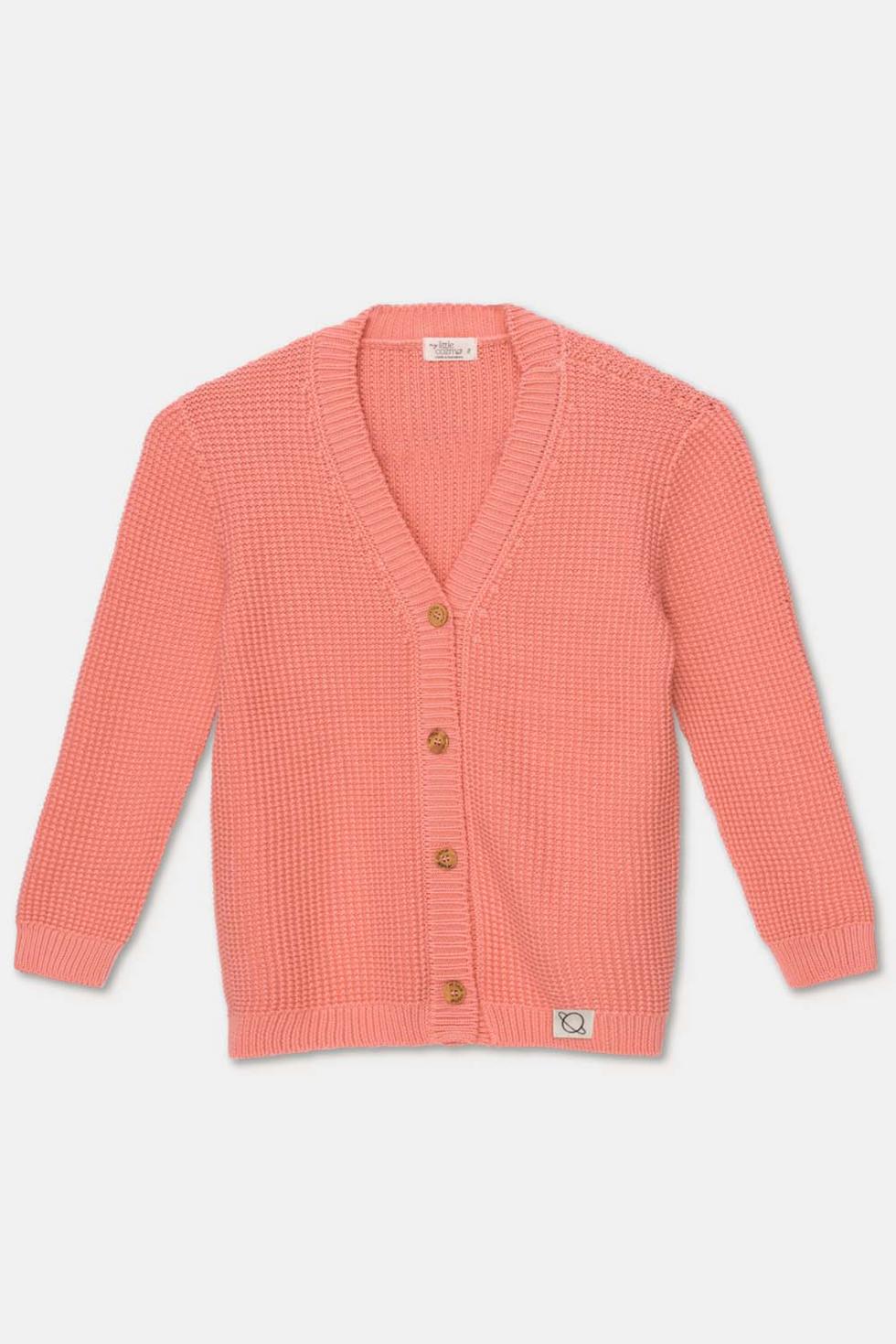 Waffle-knit v-neck cardigan - Coral