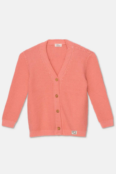 Waffle-knit v-neck cardigan - Coral