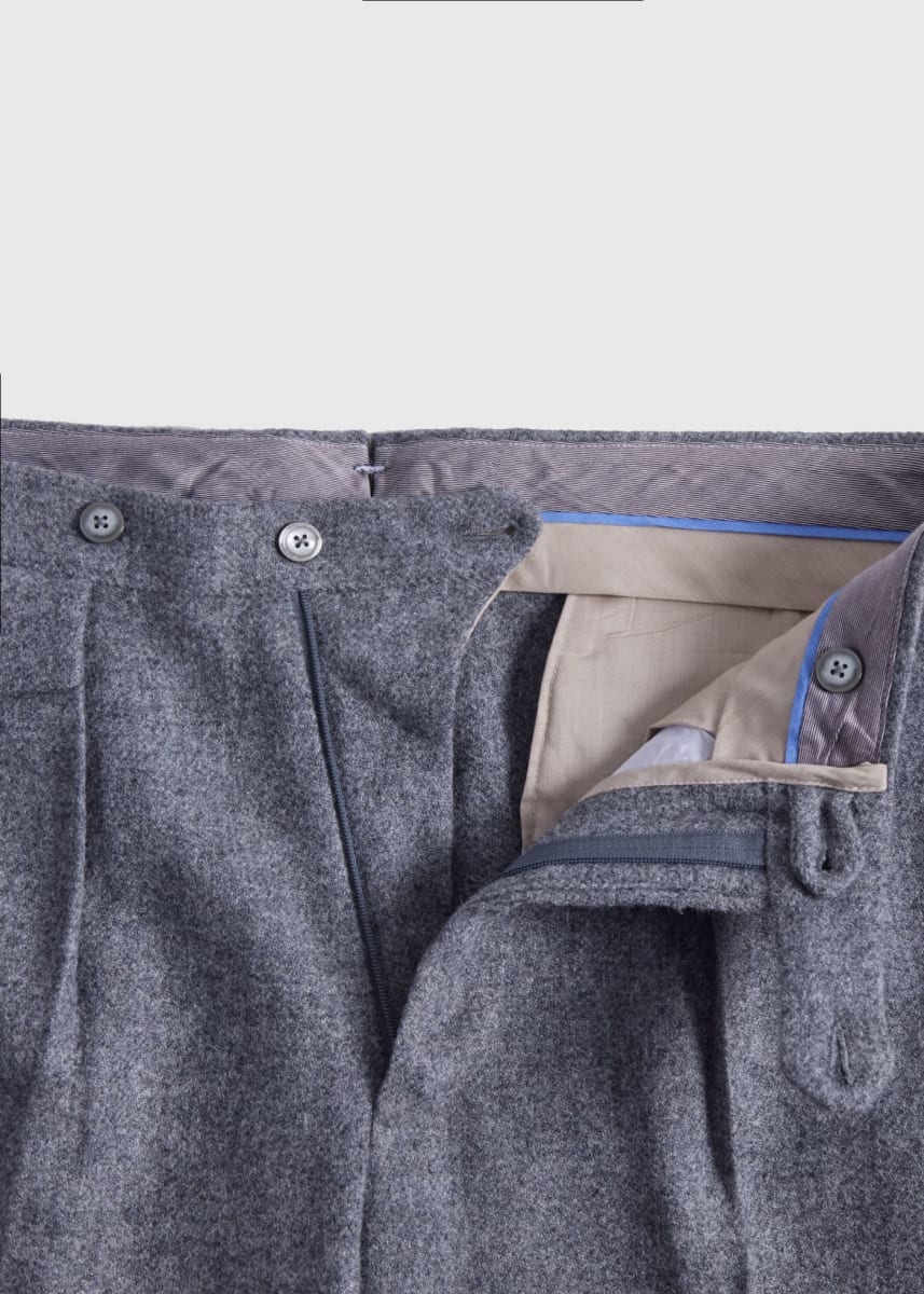 Shetland Wool French Pleat Trouser - Light Grey