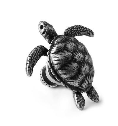 Mechanical Turtle Pin Oxidised Finish - Rhodium - One Size - Pin