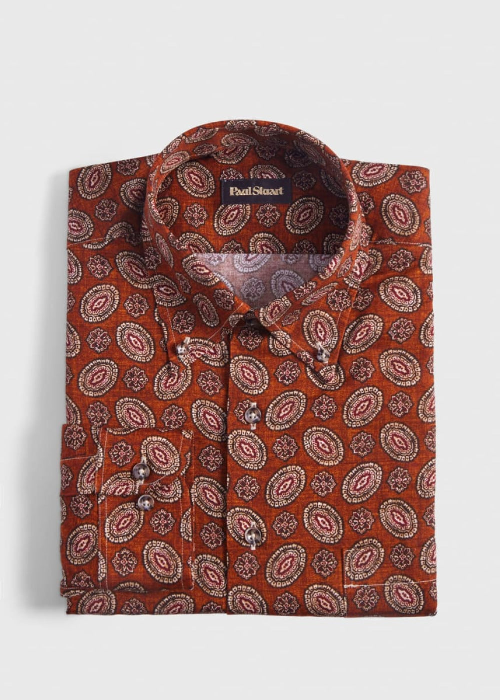 Medallion Print Cotton Sport Shirt - Brown - L (42) - Collared Shirt