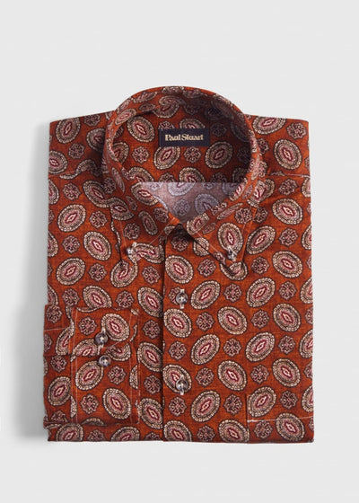 Medallion Print Cotton Sport Shirt - Brown - L (42) - Collared Shirt