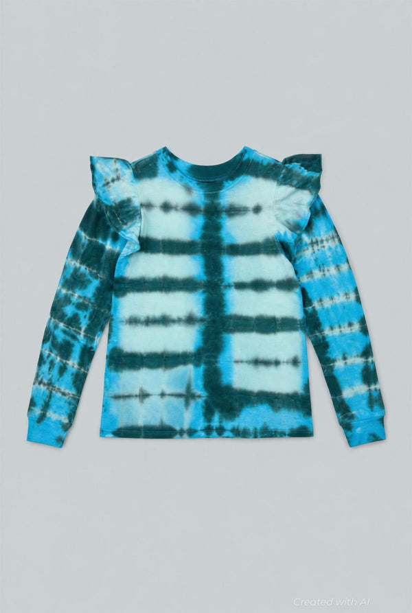 Meghan Ruffle Shoulder Sweatshirt - Blue - Crewneck Sweatshirt