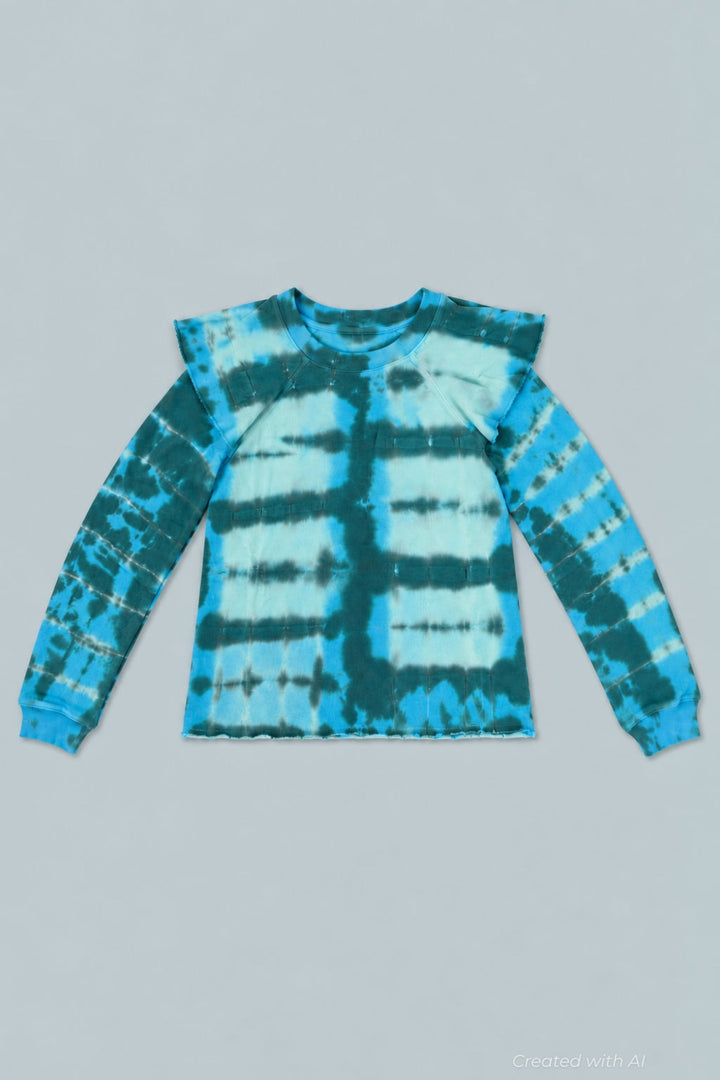 Meghan Ruffle Shoulder Sweatshirt - Blue - Crewneck Sweatshirt