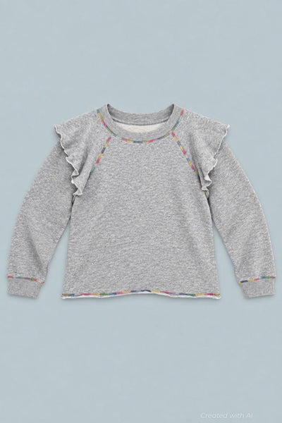 Meghan Ruffle Shoulder Sweatshirt - Gray - Sweatshirt