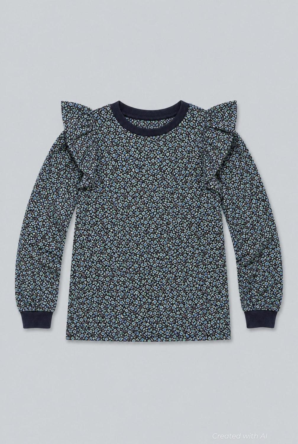 Meghan Ruffle Shoulder Sweatshirt - Navy - Sweatshirt
