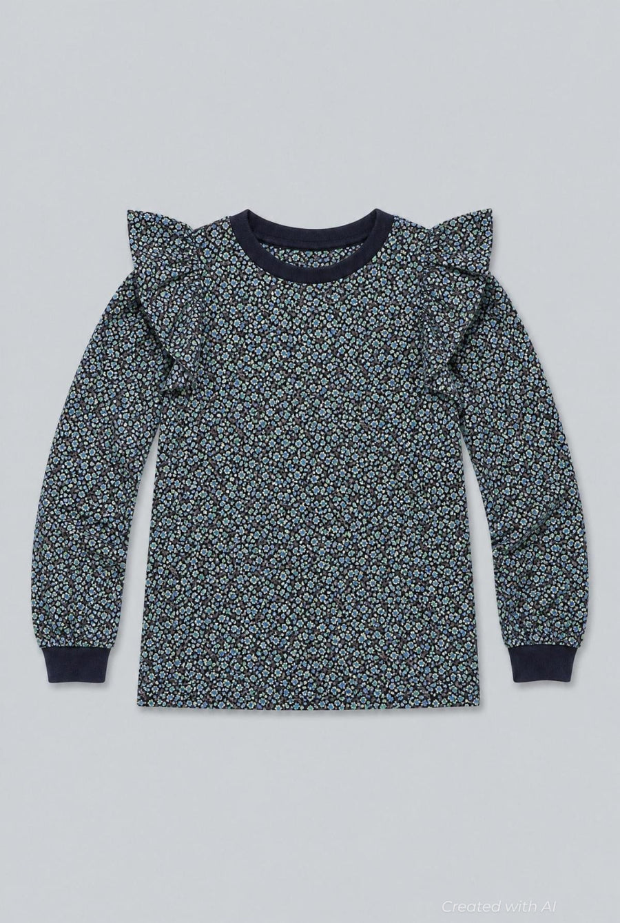 Meghan Ruffle Shoulder Sweatshirt - Navy - Sweatshirt