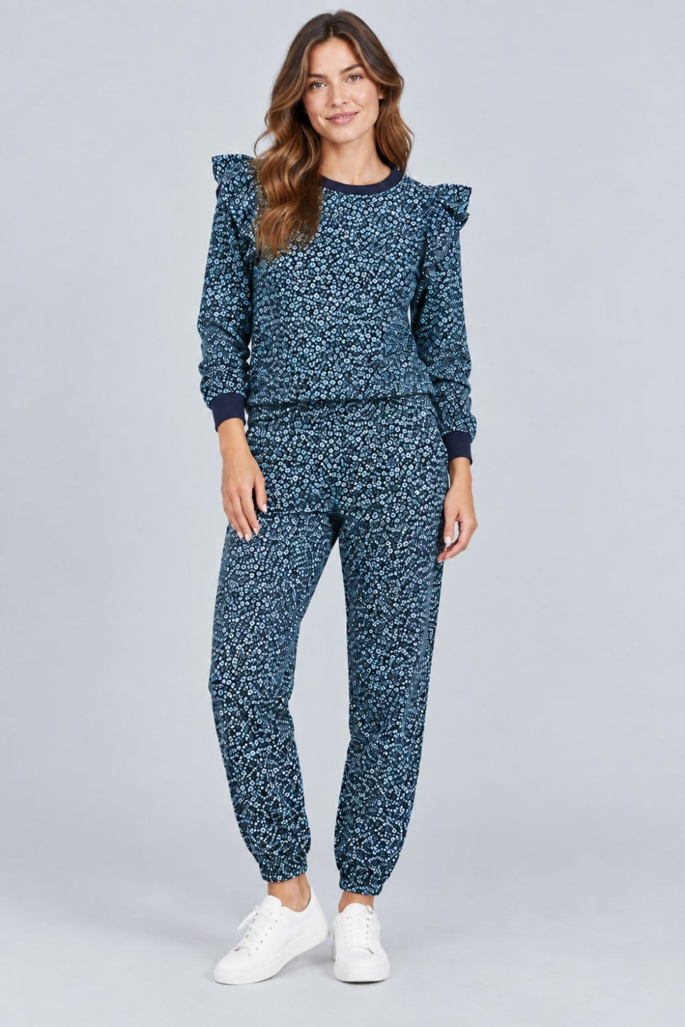 Meghan Ruffle Shoulder Sweatshirt - Navy - Sweatshirt