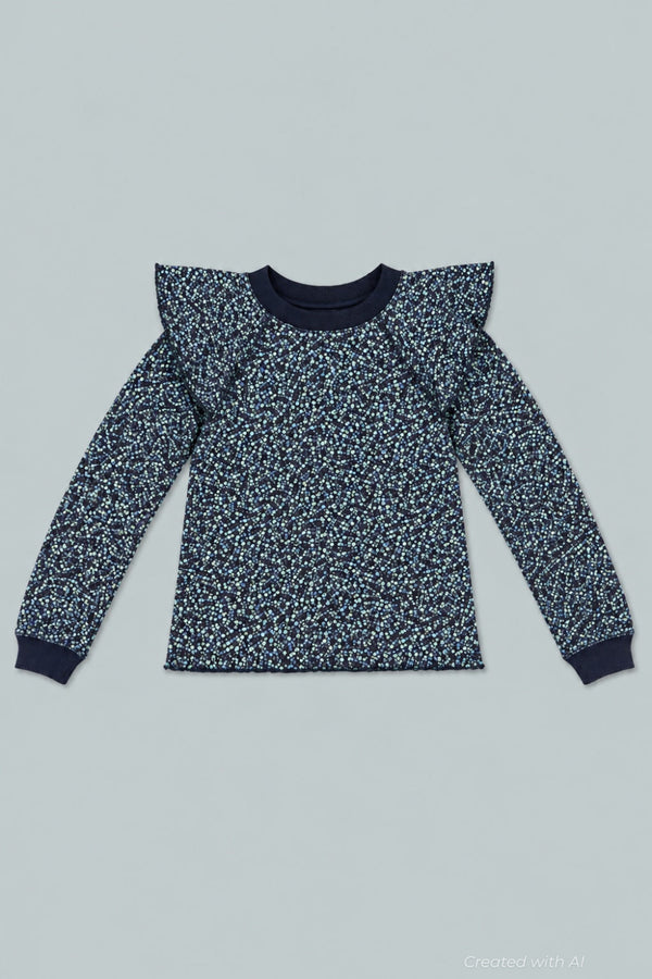 Meghan Ruffle Shoulder Sweatshirt - Navy - Sweatshirt