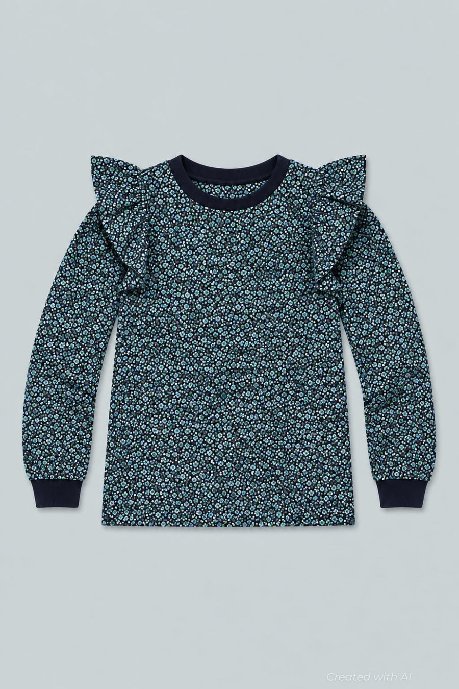 Meghan Ruffle Shoulder Sweatshirt - Navy - Sweatshirt