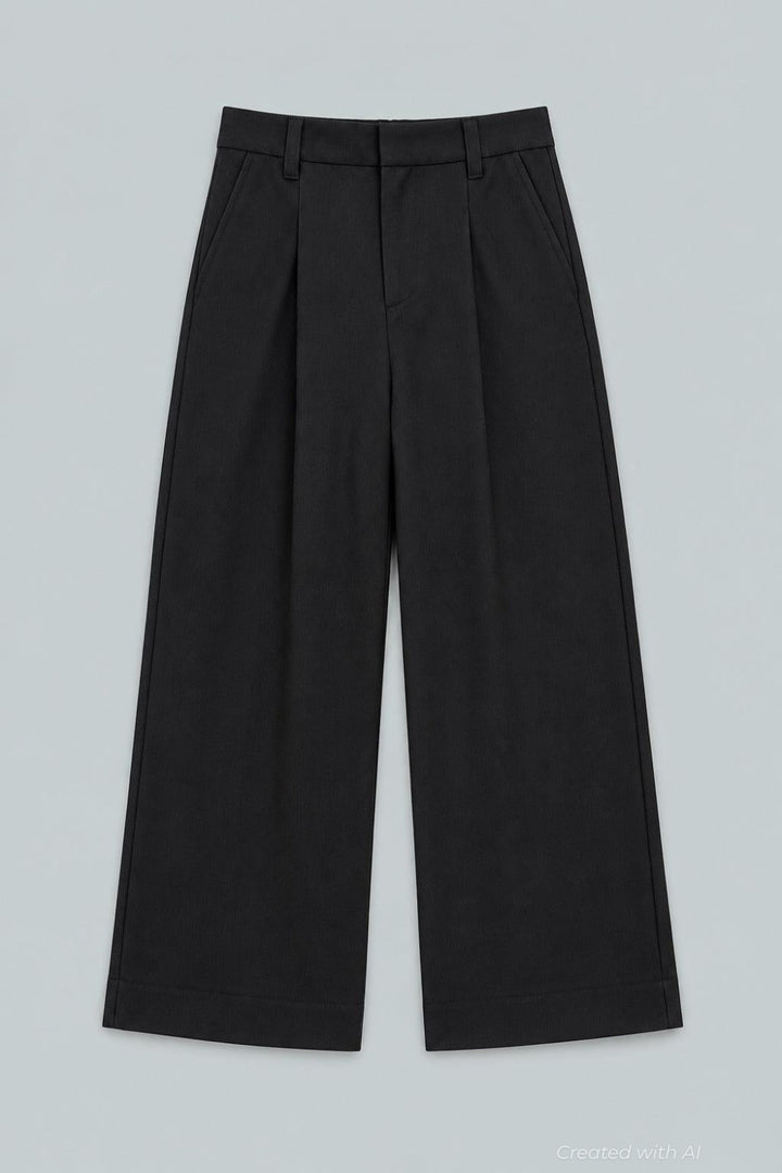 Melange High Waisted Wide Leg Pants - Black - Pants