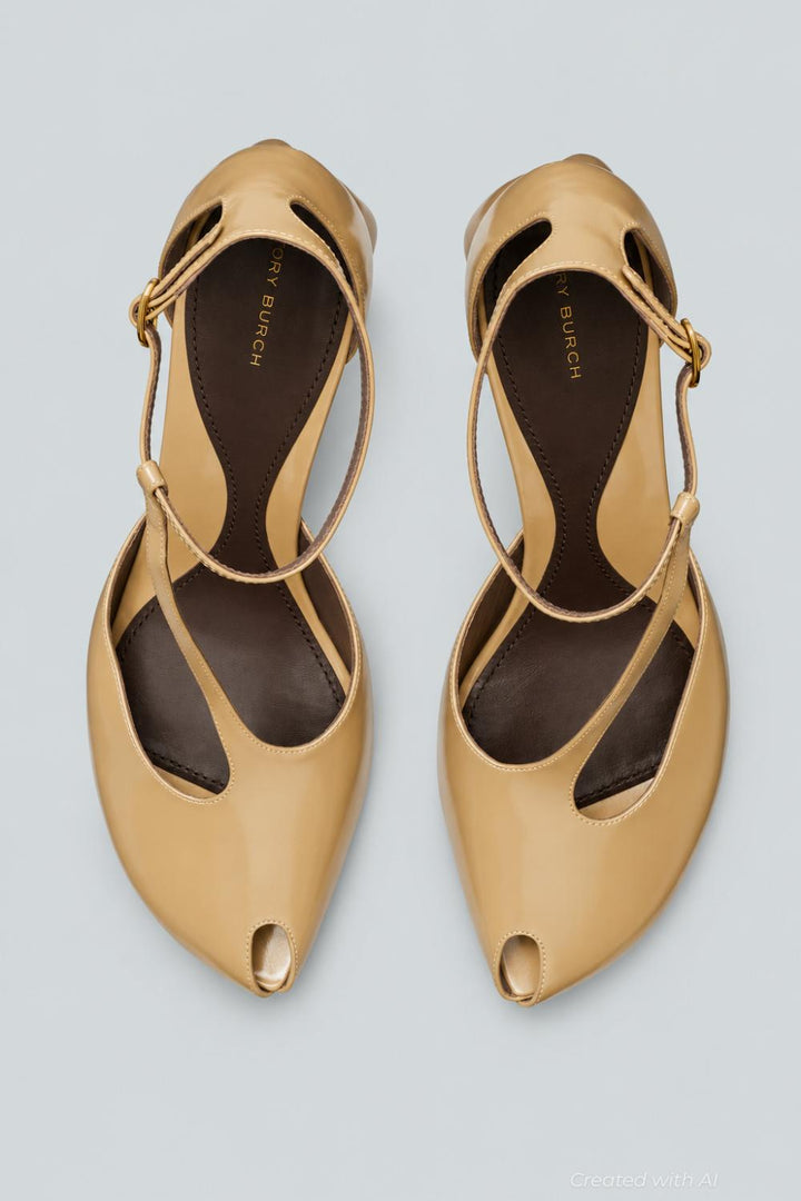 Mellow Peep Toe T-Strap - Beige - 8.5 - Heels