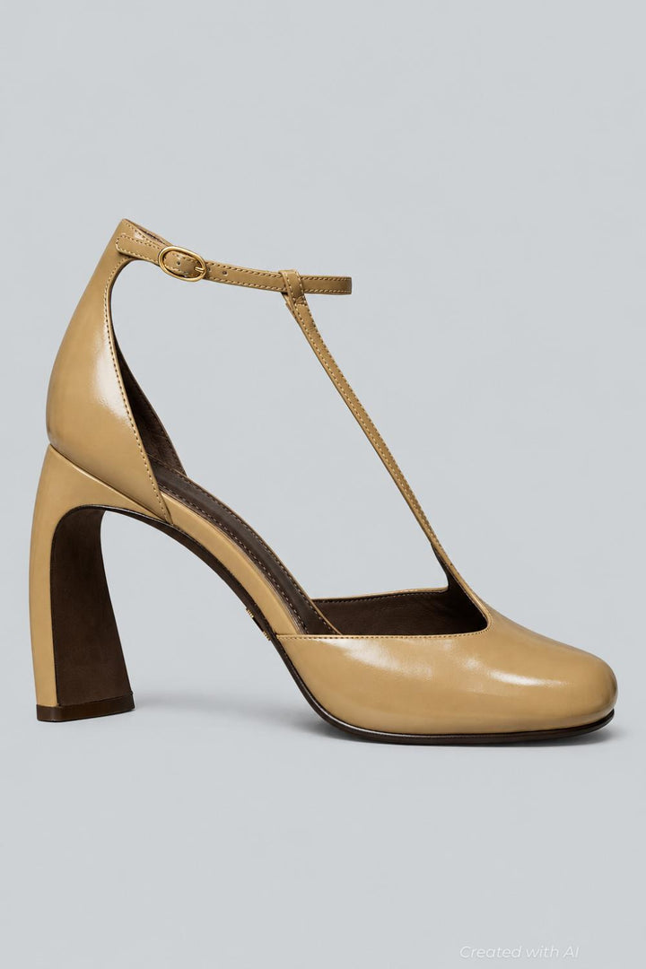 Mellow Peep Toe T-Strap - Beige - 8.5 - Heels