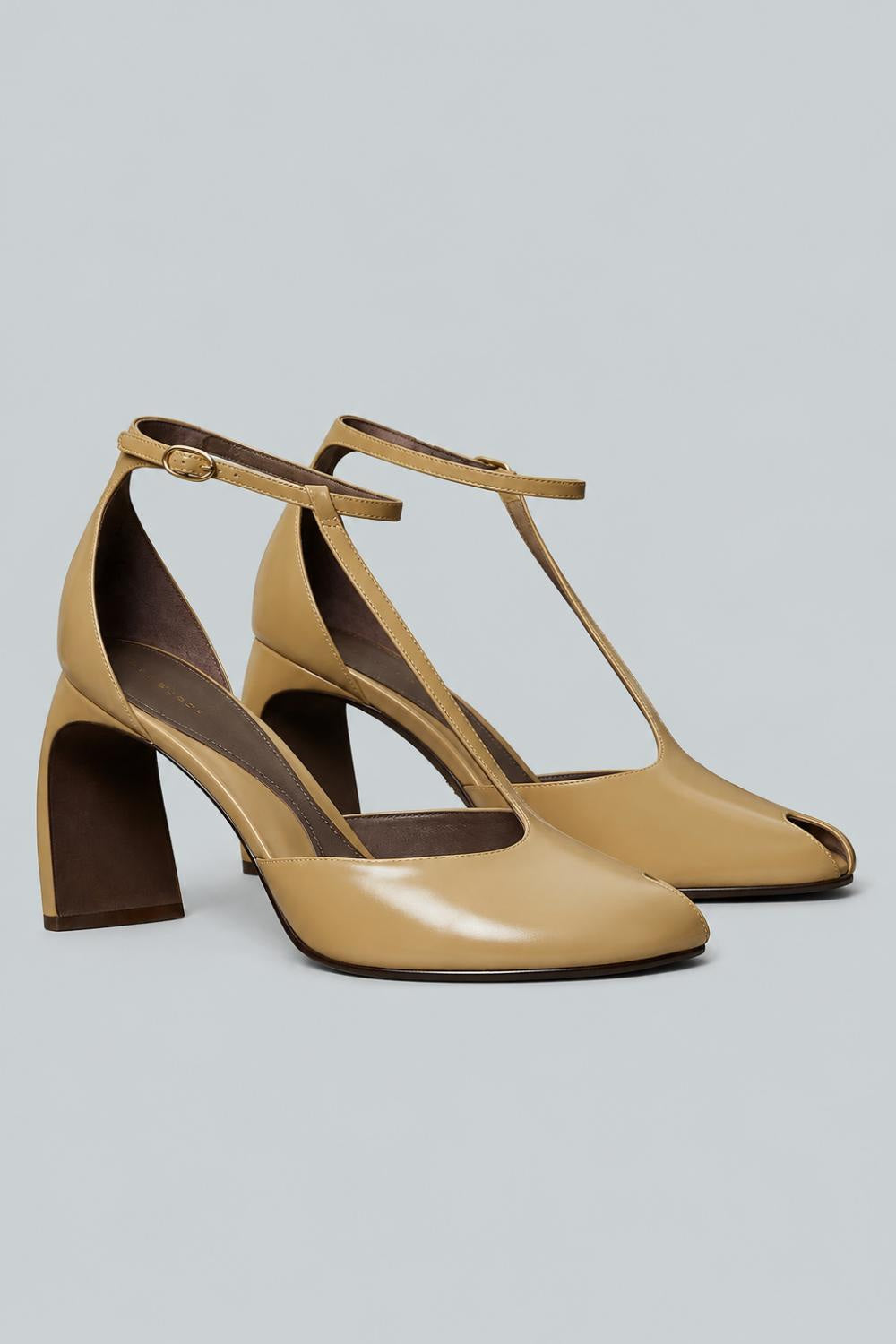 Mellow Peep Toe T-Strap - Beige - 8.5 - Heels