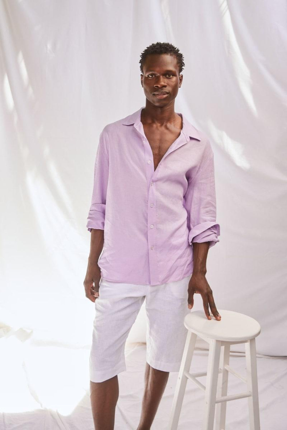 Men’s Casual Linen Short - White - Bermuda Short