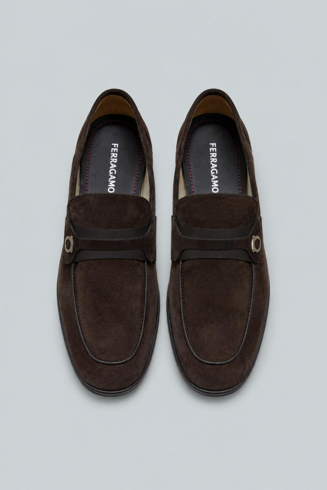 Men’s Drame Suede Gancini Loafers - Brown - 8 - Loafers