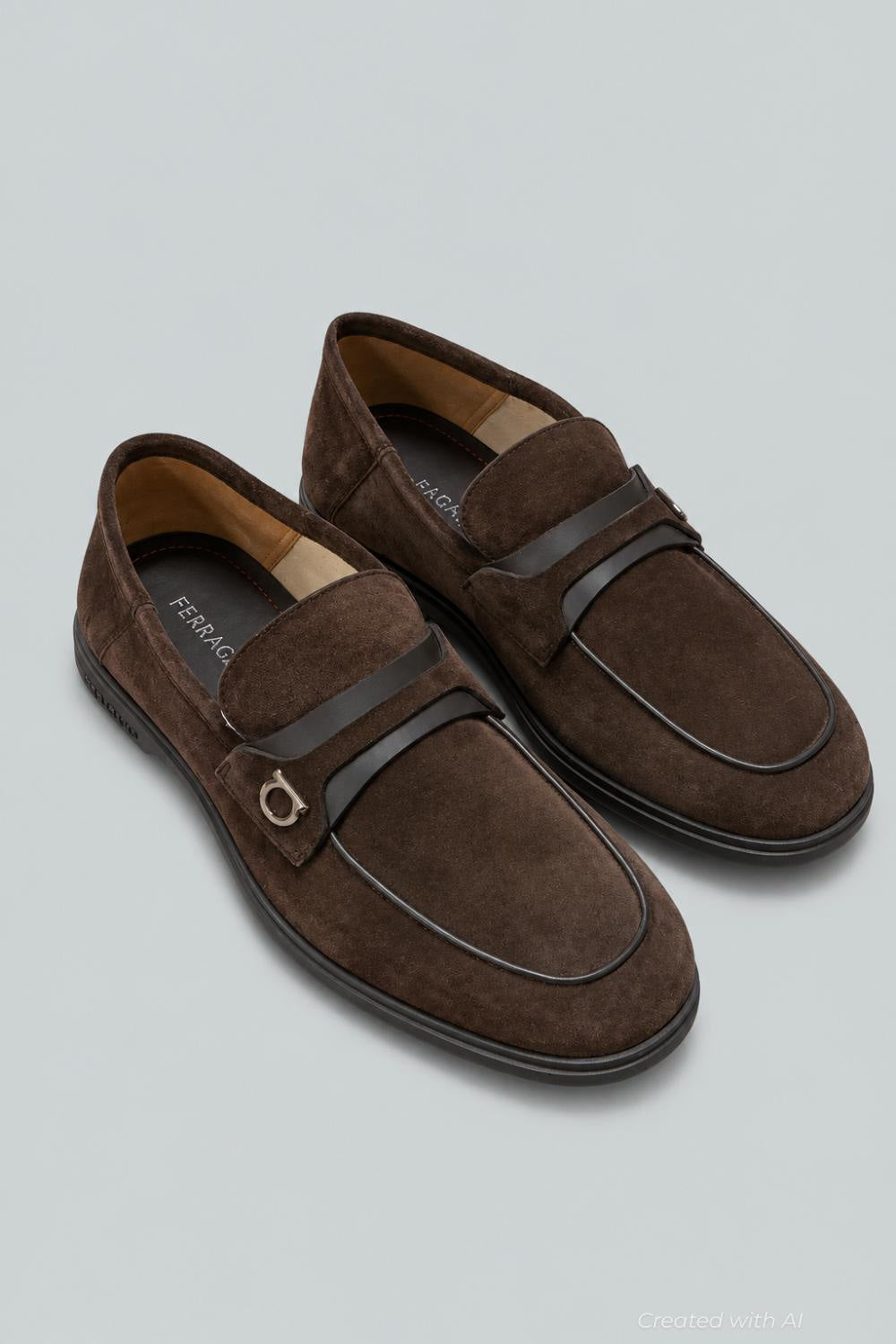 Men’s Drame Suede Gancini Loafers - Brown - 8 - Loafers
