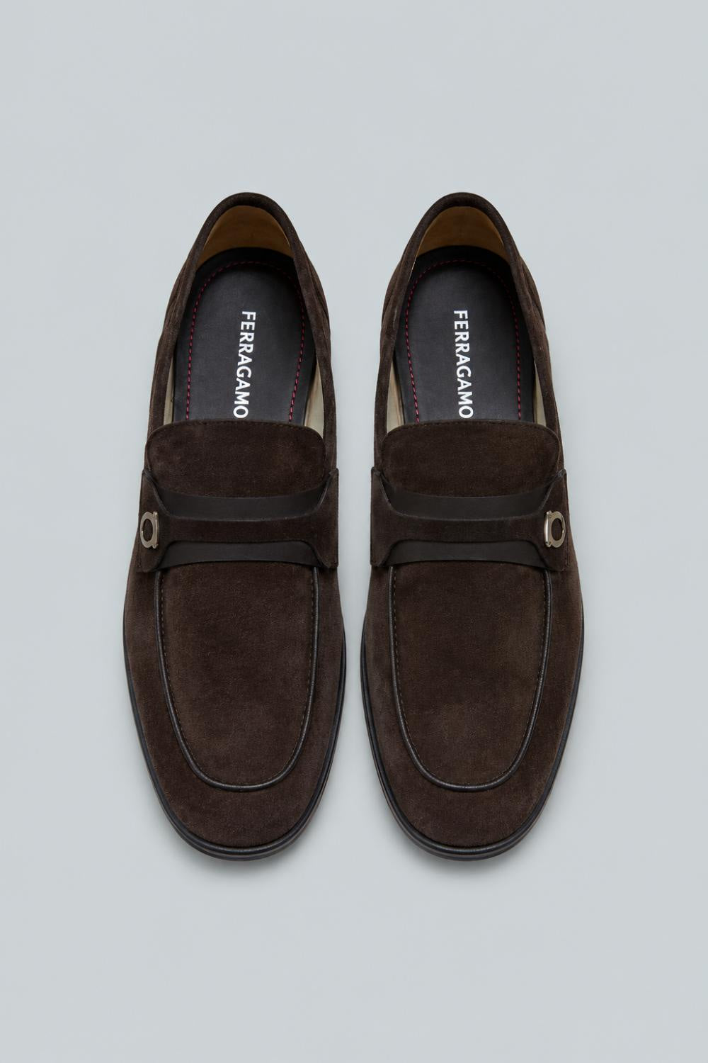 Men’s Drame Suede Gancini Loafers - Brown - 8 - Loafers