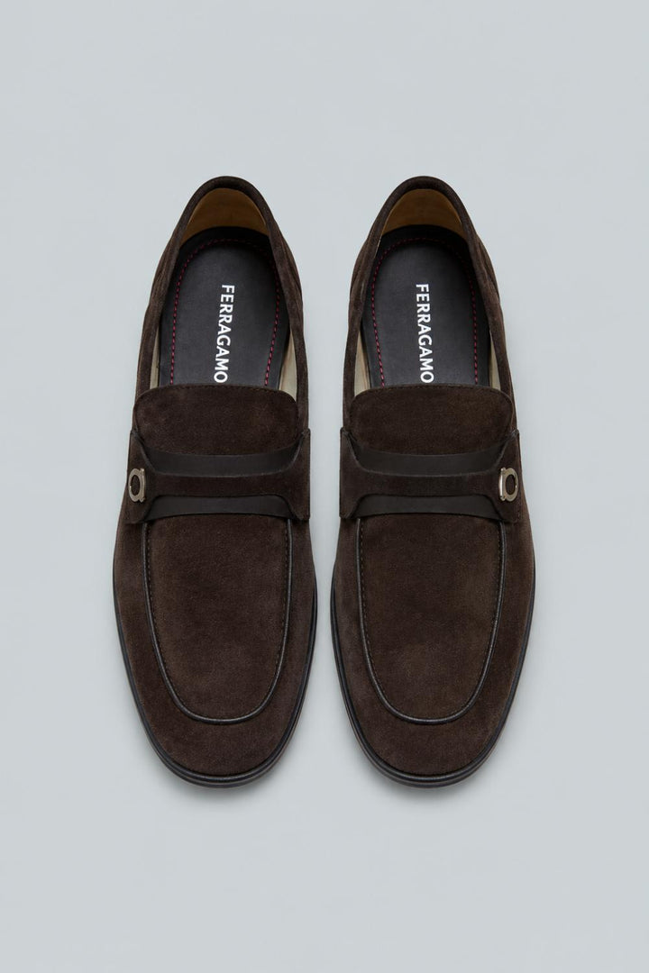 Men’s Drame Suede Gancini Loafers - Brown - 8 - Loafers