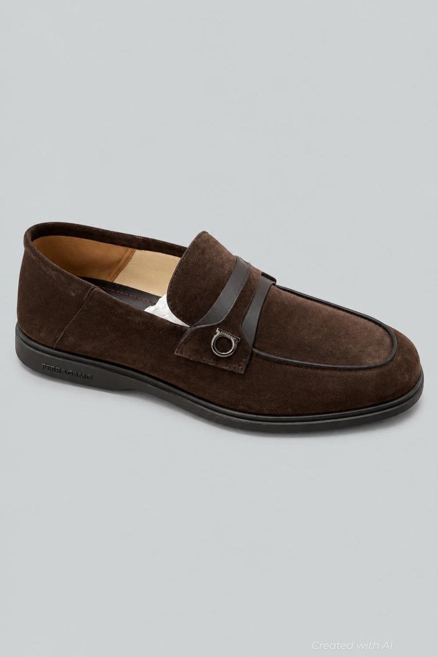 Men’s Drame Suede Gancini Loafers - Brown - 8 - Loafers