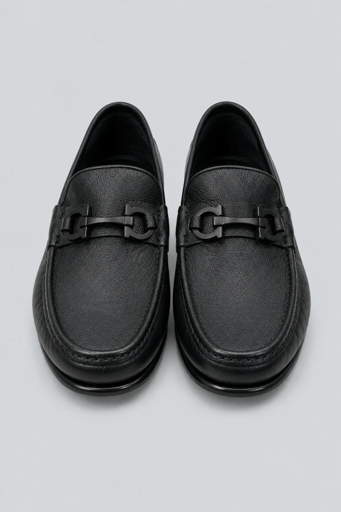 Men’s Gancini Crown Bit Leather Loafers - Black - 11.5 WIDE - Loafers