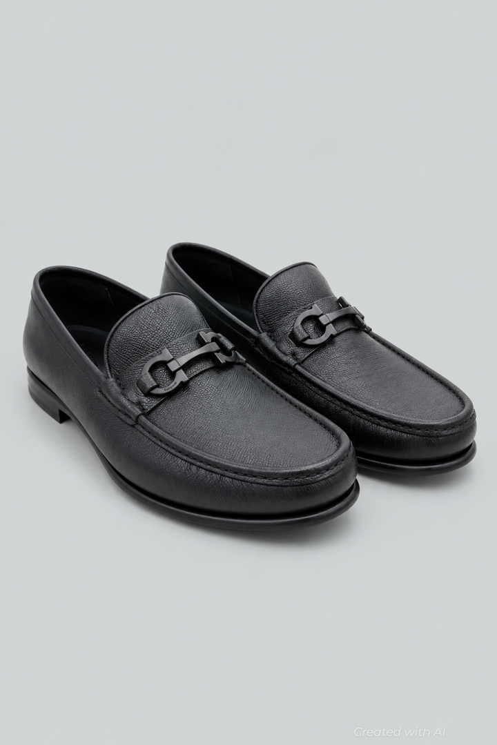 Men’s Gancini Crown Bit Leather Loafers - Black - 11.5 WIDE - Loafers
