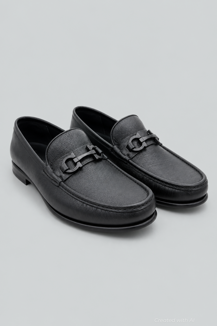 Men’s Gancini Crown Bit Leather Loafers - Black - 11.5 WIDE - Loafers